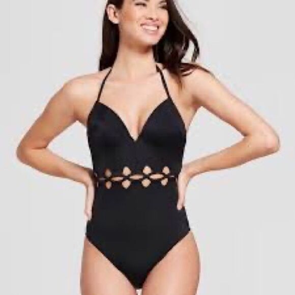 NWT Black One Piece Low Back Swimsuit 36C D22 - Picture 1 of 8